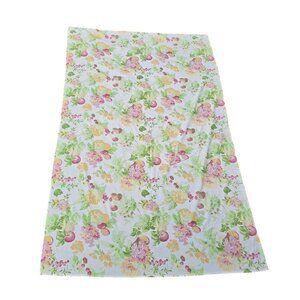 Vintage Tablecloth Floral Fruit Print Pastel Pink Yellow Green 59x93 Cotton